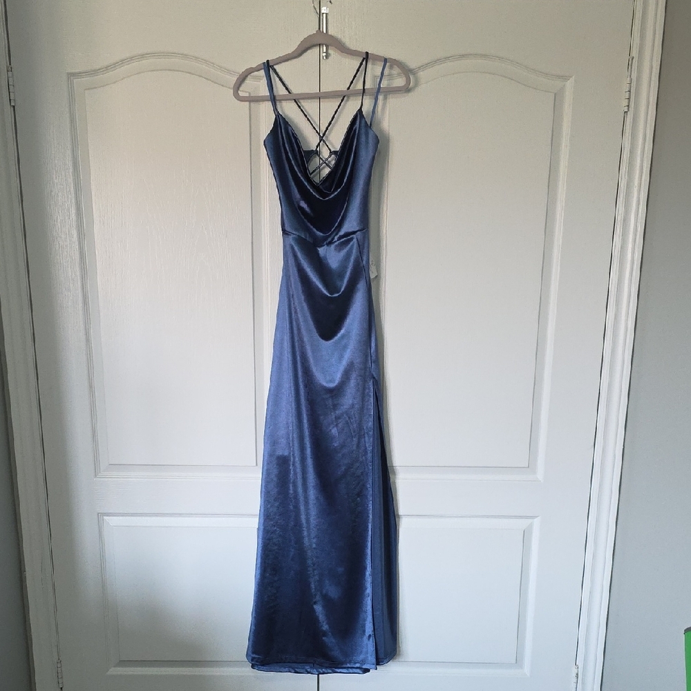 Windsor Backless Blue Satin Gown